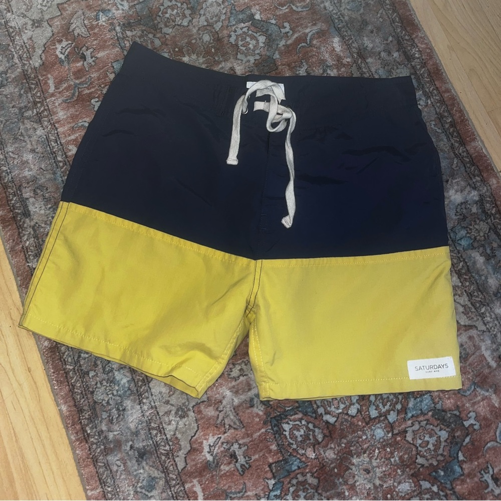Saturdays NYC Surf NYC Swim Trunks Colorblock Navy Yellow 30 Nylon Unlined